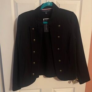 Tommy Hilfiger Black Military-Inspired Double-Breasted Blazer